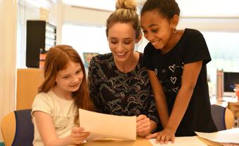 Lower school teacher with students